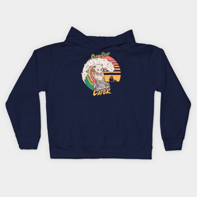 Play Dead Later - Swaggy opossum surfing on a trash can lid | swag Kids Hoodie by anycolordesigns